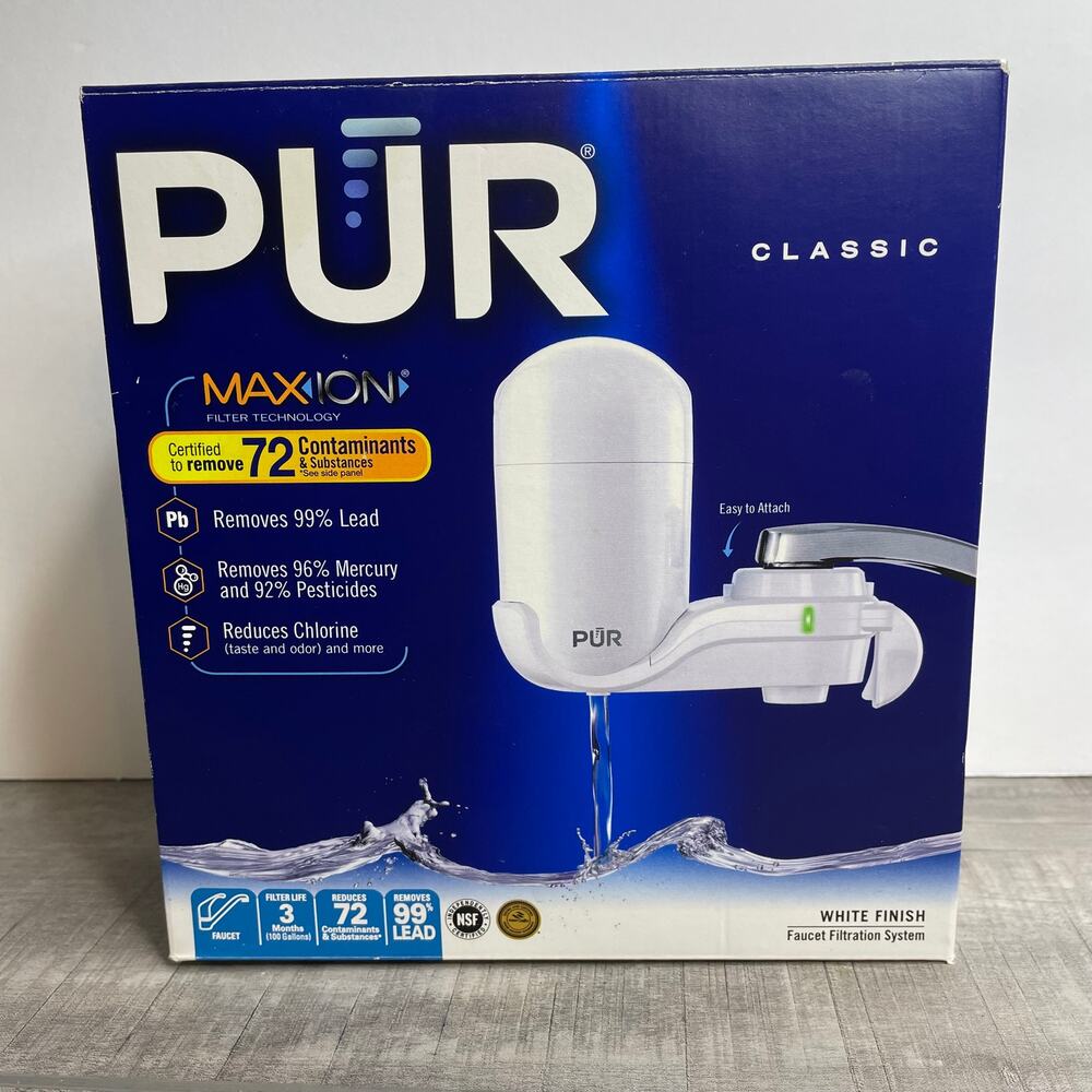 NIB PUR Classic White Max Ion Water Faucet Purifier Filtration System FM-3333B